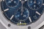 Audemars Piguet Royal Oak Chrono 26240 SS DDF Blue Dial DDF Factory 41mmx12.4mm Sol Yan Kasa Kalınlık ve Fırçalanmış Yüzey — Kadran ve Bezel Görünümü