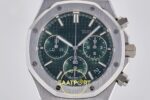 Audemars Piguet Royal Oak Chrono 26240 SS DDF Green Dial DDF Factory 41mmx12.4mm Kadran İndeks ve İbre Detay Yakın Çekim Super — Kadran ve Bezel Görünümü