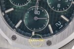Audemars Piguet Royal Oak Chrono 26240 SS DDF Green Dial DDF Factory 41mmx12.4mm Sol Yan Kasa Kalınlık ve Fırçalanmış Yüzey — Kadran ve Bezel Görünümü