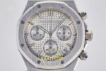 Audemars Piguet Royal Oak Chrono 26240 SS DDF Silver Dial DDF Factory 41mmx12.4mm Kadran İndeks ve İbre Detay Yakın Çekim Super — Kadran ve Bezel Görünümü