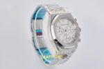 Audemars Piguet Royal Oak Chrono 26240 SS DDF Silver Dial DDF Factory 41mmx12.4mm Sağ 45 Derece Çapraz Kasa ve Kurma Tepesi — Kadran ve Bezel Görünümü