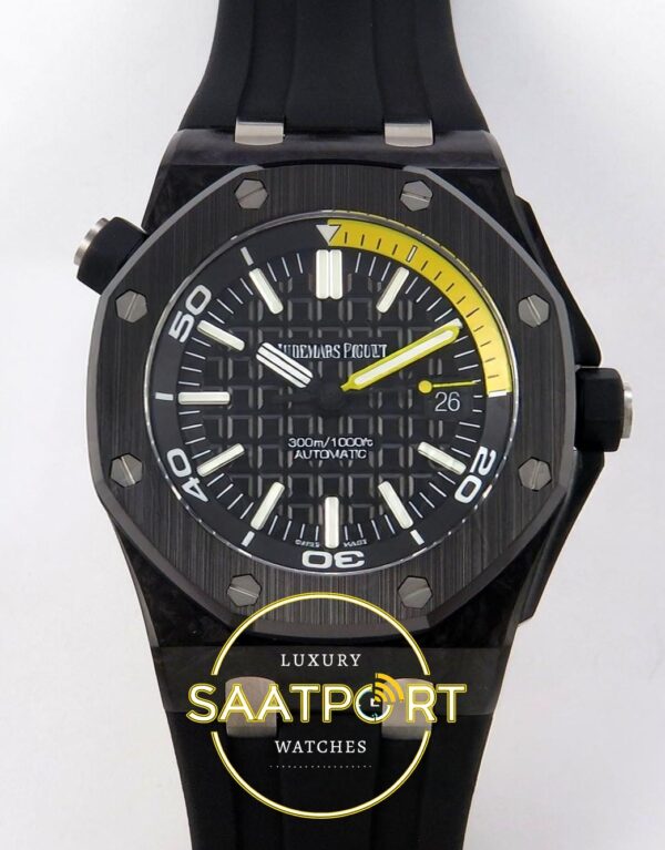 Audemars Piguet Royal Oak Offshore Diver 15706 Forged Carbon JF APS Factory 42mmx14mm Ön Cephe Kadran ve Kasa Görünümü Super