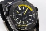 Audemars Piguet Royal Oak Offshore Diver 15706 Forged Carbon JF APS Factory 42mmx14mm Sol 45 Derece Çapraz Kasa ve Bezel Profili — Kadran ve Bezel Görünümü