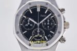 Audemars Piguet Royal Oak Chrono 26240 SS DDF Black Dial DDF Factory 41mmx12.4mm Kadran İndeks ve İbre Detay Yakın Çekim Super — Kadran ve Bezel Görünümü