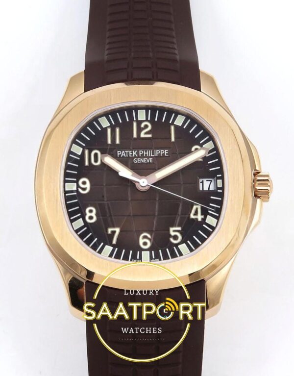 Patek Philippe Aquanaut 5167R RG ZF Brown Dial on ZF Factory Aktif Hacking Saniye Durdurma 40mm Ön Cephe Kadran ve Kasa Görünümü