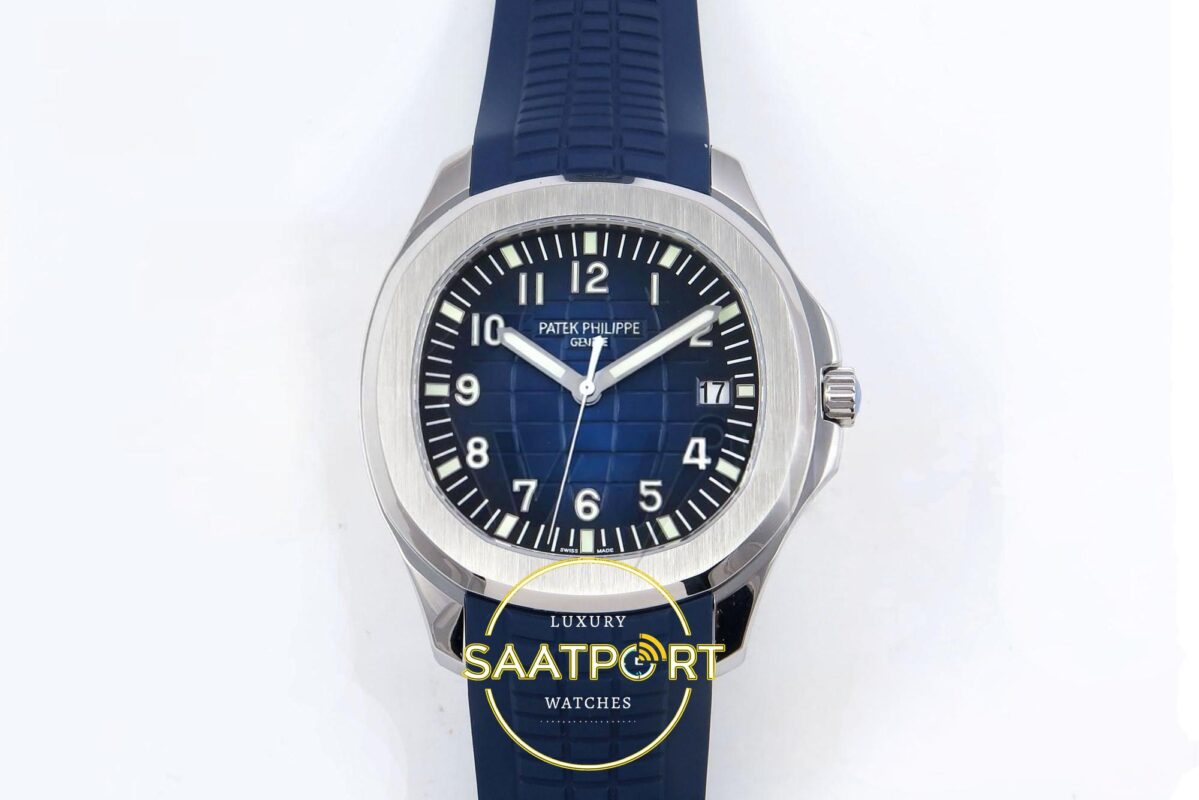 Patek Philippe Aquanaut 5168G SS ZF Blue Dial on ZF Factory Aktif Hacking Saniye Durdurma 42mm Ön Cephe Kadran ve Kasa Görünümü