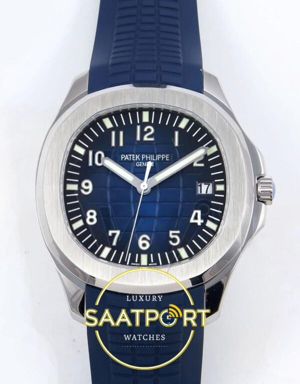 Patek Philippe Aquanaut 5168G SS ZF Blue Dial on ZF Factory Aktif Hacking Saniye Durdurma 42mm Ön Cephe Kadran ve Kasa Görünümü