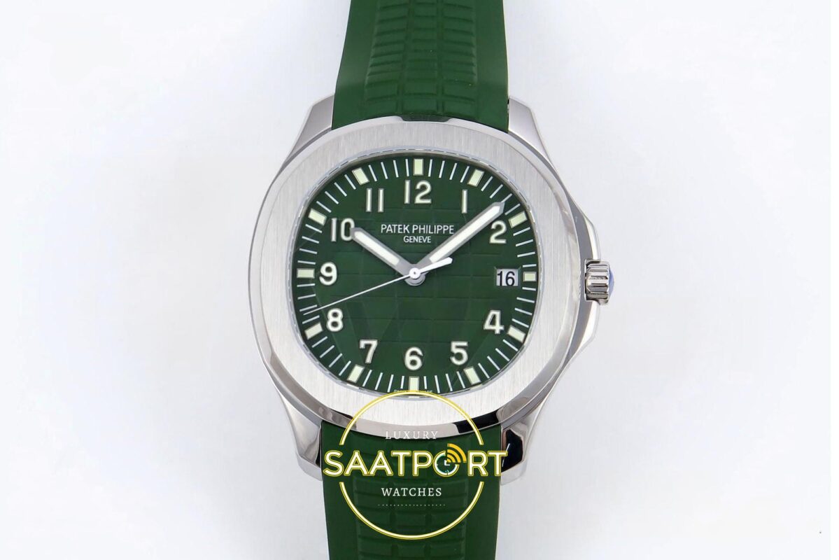 Patek Philippe Aquanaut 5168G SS ZF Green Dial on ZF Factory Aktif Hacking Saniye Durdurma 42mm Ön Cephe Kadran ve Kasa Görünümü