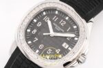 Patek Philippe Aquanaut 5267 SS PPF Black Textured Dial PPF Factory Aktif Hacking Saniye Durdurma 38.8mm Sağ 45 Derece Çapraz — Kadran ve Bezel Görünümü