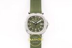 Patek Philippe Aquanaut 5267 SS PPF Green Textured Dial PPF Factory Aktif Hacking Saniye Durdurma 38.8mm Kadran İndeks ve İbre — Kadran ve Bezel Görünümü