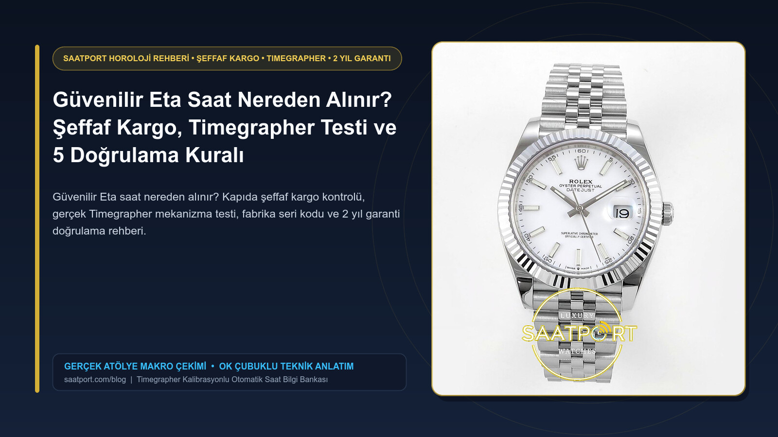 Güvenilir Eta Saat Nereden Alınır? Şeffaf Kargo, Timegrapher Testi ve 5 Doğrulama Kuralı — Saatport Horoloji Atölyesi Kapak