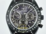 Omega OMG - SpeedMaster DSOM Grey Side CER/LE Gry ZF Factory 44mm Kadran İndeks ve İbre Detay Yakın Çekim Super Clone ETA Saat — Kadran ve Bezel Görünümü