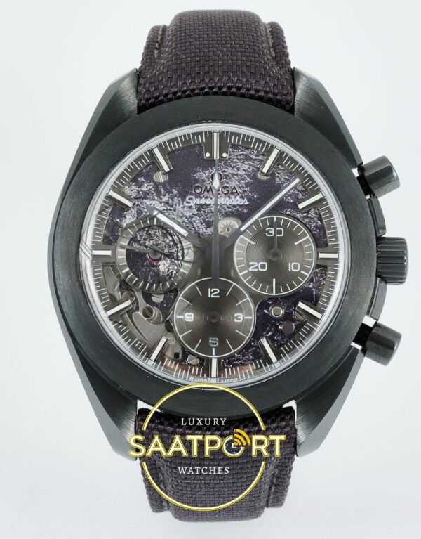 Omega OMG - SpeedMaster DSOM Grey Side CER/LE Gry ZF Factory 44mm Ön Cephe Kadran ve Kasa Görünümü Super Clone ETA Saat