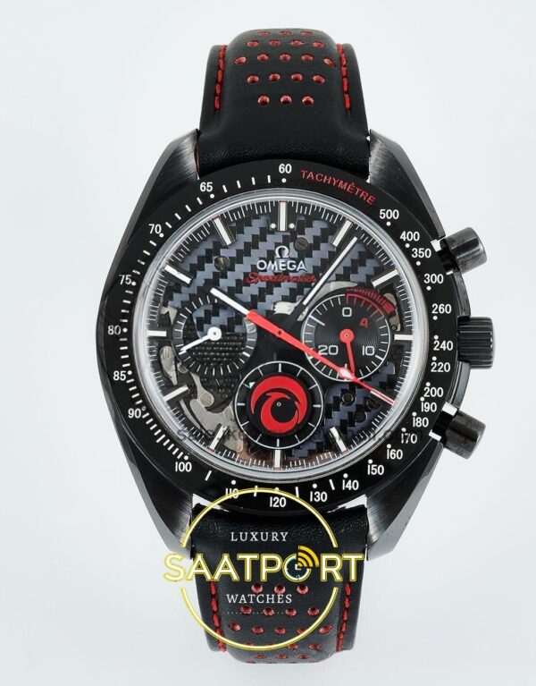 Omega OMG -SpeedMaster DSOM Team Alinghi CER/LE Blk/Red SMF ZF Factory 44mm Ön Cephe Kadran ve Kasa Görünümü Super Clone ETA Saat