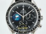 Omega OMG - SpeedMaster Snoopy Apollo SS/NY Black SMF ZF Factory 42mm Kadran İndeks ve İbre Detay Yakın Çekim Super Clone ETA Saat — Kadran ve Bezel Görünümü