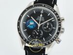 Omega OMG - SpeedMaster Snoopy Apollo SS/NY Black SMF ZF Factory 42mm Sol 45 Derece Çapraz Kasa ve Bezel Profili Super Clone ETA — Kadran ve Bezel Görünümü