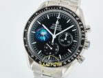 Omega OMG - SpeedMaster Snoopy Apollo SS/NY Black Steel ZF Factory 42mm Sol 45 Derece Çapraz Kasa ve Bezel Profili Super Clone — Kadran ve Bezel Görünümü