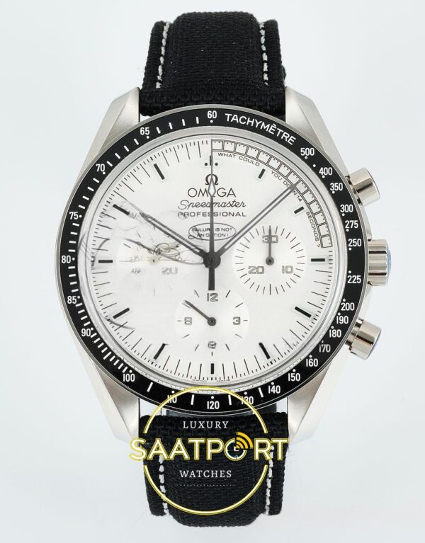 Omega OMG- SpeedMaster Snoopy Apollo SS/NY White SMF A3861 ZF Factory 42mm Ön Cephe Kadran ve Kasa Görünümü Super Clone ETA Saat