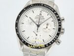 Omega OMG - SpeedMaster Snoopy Apollo SS/NY White Steel ZF Factory 42mm Sol 45 Derece Çapraz Kasa ve Bezel Profili Super Clone — Kadran ve Bezel Görünümü