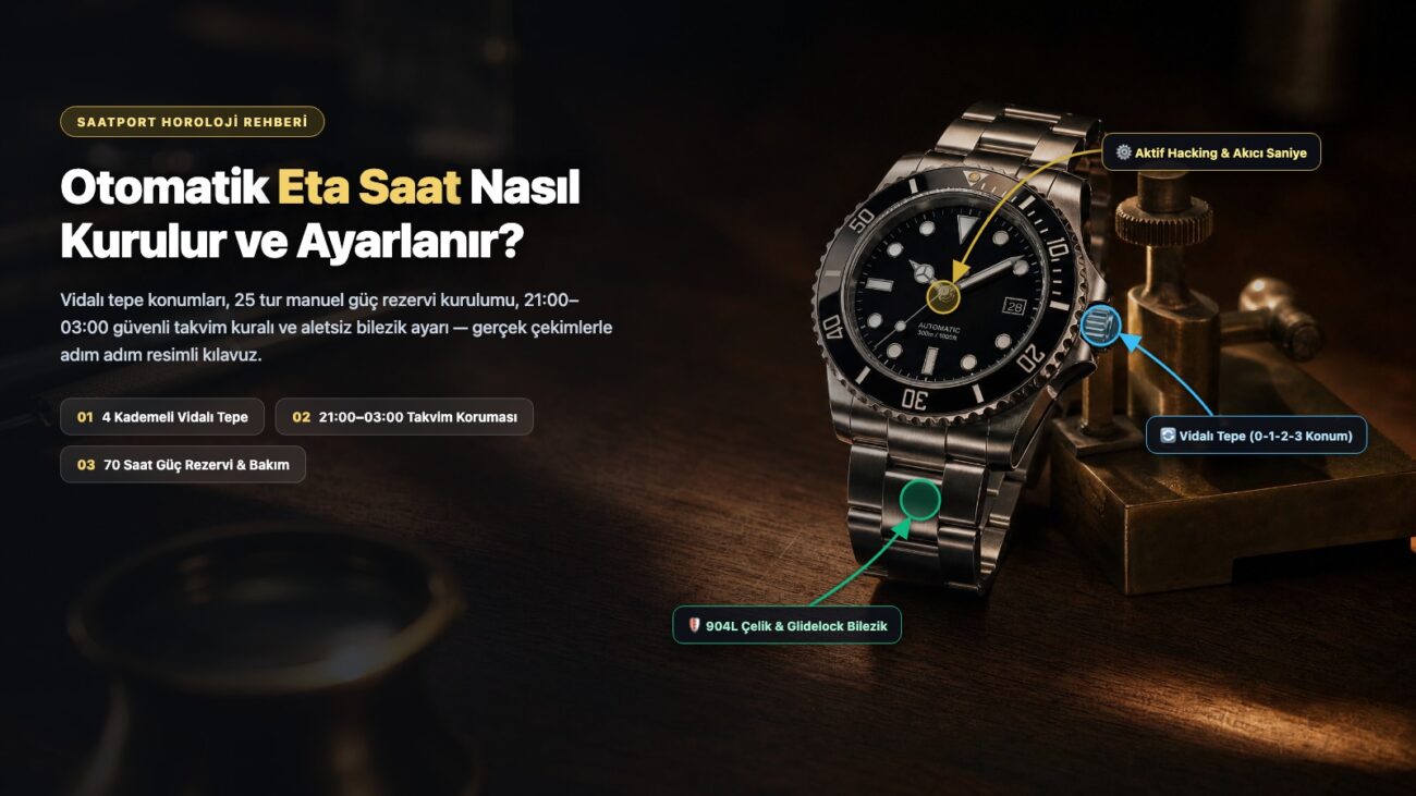 Otomatik Eta Saat Nasıl Kurulur ve Ayarlanır? Vidalı Tepe, 21:00–03:00 Takvim Koruması ve — Saatport Horoloji Blog Görseli 2