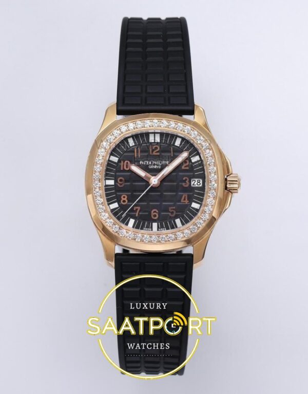 Patek Philippe Aquanaut 5067A RG PPF Black Textured Dial PPF Factory Aktif Hacking Saniye Durdurma 35.6mm Ön Cephe Kadran ve Kasa