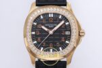 Patek Philippe Aquanaut 5067A RG PPF Black Textured Dial PPF Factory Aktif Hacking Saniye Durdurma 35.6mm Sol 45 Derece Çapraz — Kadran ve Bezel Görünümü
