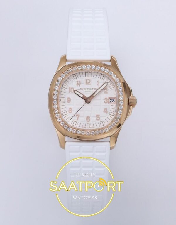 Patek Philippe Aquanaut 5067A RG PPF White Textured Dial PPF Factory Aktif Hacking Saniye Durdurma 35.6mm Ön Cephe Kadran ve Kasa
