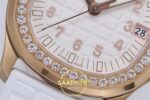 Patek Philippe Aquanaut 5067A RG PPF White Textured Dial PPF Factory Aktif Hacking Saniye Durdurma 35.6mm Sol Yan Kasa Kalınlık — Kadran ve Bezel Görünümü