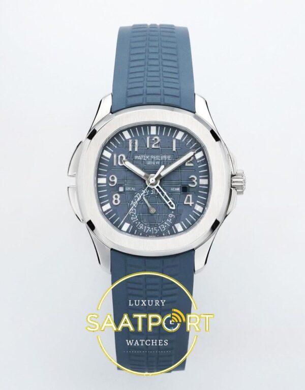 Patek Philippe Aquanaut 5164G SS ZF Blue Dial on ZF Factory Aktif Hacking Saniye Durdurma 40mm Ön Cephe Kadran ve Kasa Görünümü
