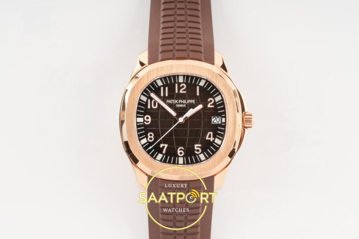 Patek Philippe Aquanaut 5167 RG BBF Brown Dial on BBF Factory Aktif Hacking Saniye Durdurma 40mm Ön Cephe Kadran ve Kasa Görünümü — Kadran ve Bezel Görünümü