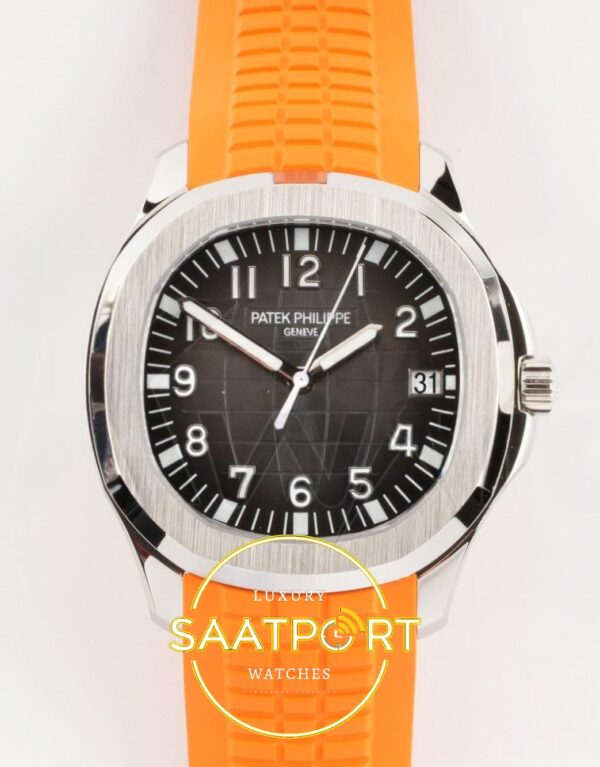 Patek Philippe Aquanaut 5167 SS BBF Gray Dial on BBF Factory Aktif Hacking Saniye Durdurma 40mm Ön Cephe Kadran ve Kasa Görünümü