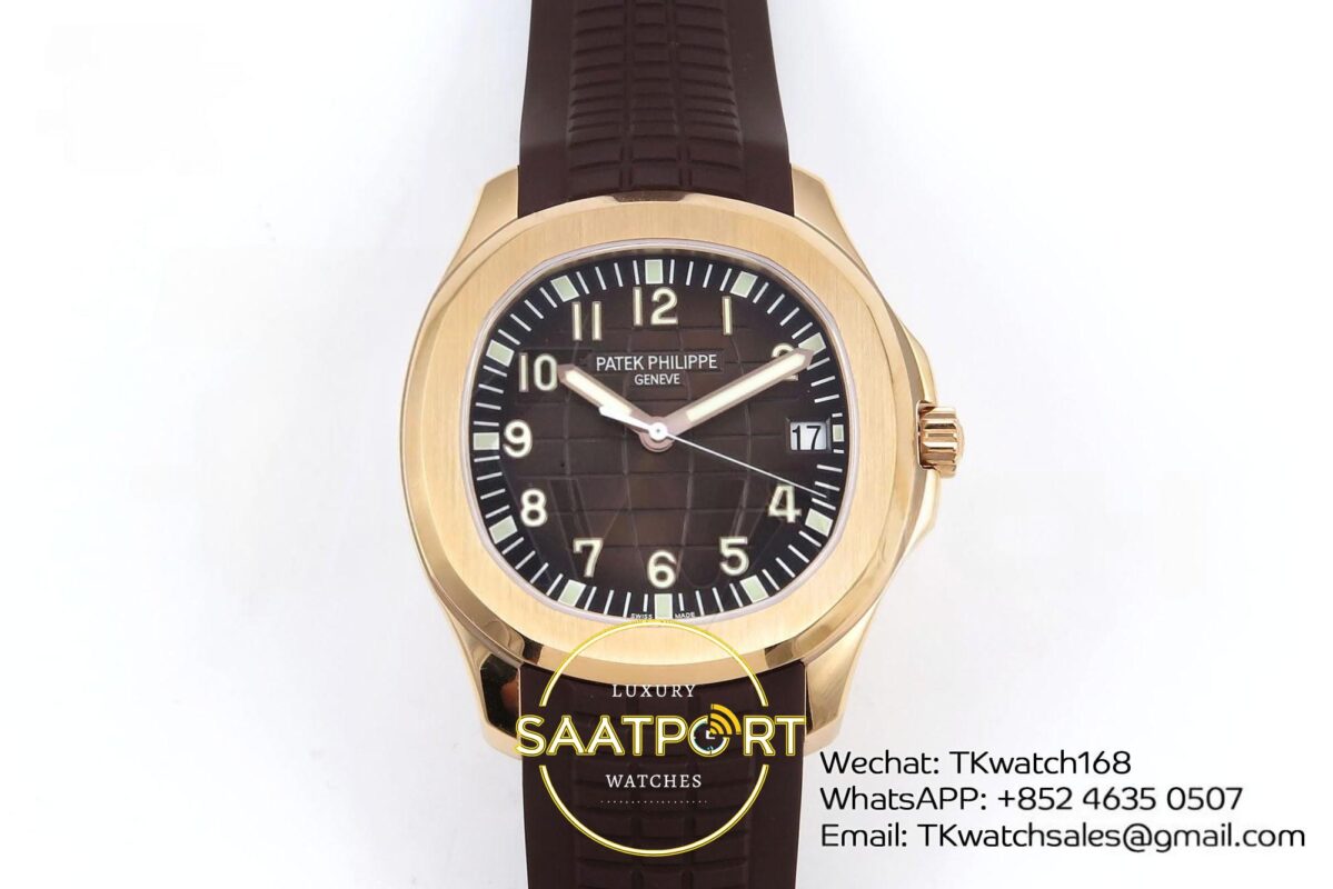 Patek Philippe Aquanaut 5167R RG ZF Brown Dial on ZF Factory Aktif Hacking Saniye Durdurma 40mm Ön Cephe Kadran ve Kasa Görünümü — Kadran ve Bezel Görünümü