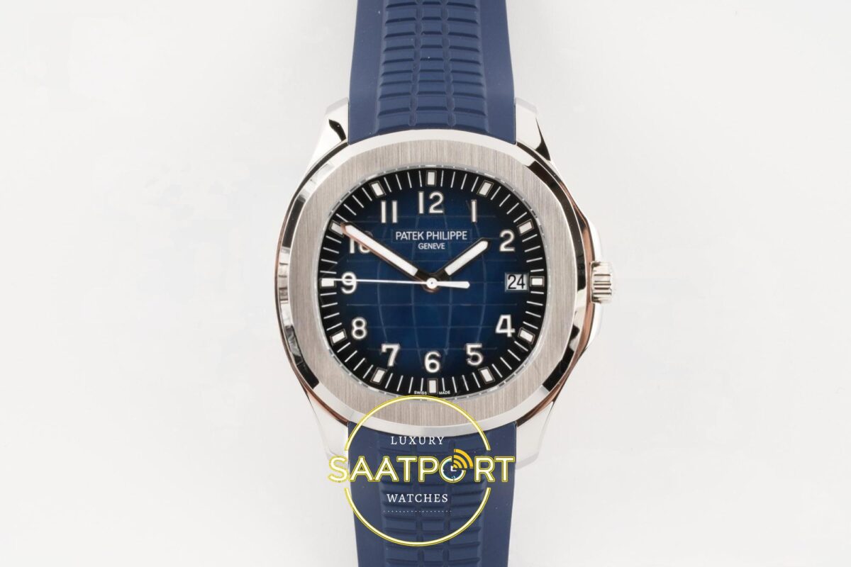 Patek Philippe Aquanaut 5168 SS BBF Blue Dial on BBF Factory Aktif Hacking Saniye Durdurma 42mm Ön Cephe Kadran ve Kasa Görünümü — Kadran ve Bezel Görünümü