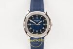 Patek Philippe Aquanaut 5168 SS BBF Blue Dial on BBF Factory Aktif Hacking Saniye Durdurma 42mm Ön Cephe Kadran ve Kasa Görünümü — Kadran ve Bezel Görünümü