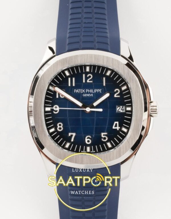 Patek Philippe Aquanaut 5168 SS BBF Blue Dial on BBF Factory Aktif Hacking Saniye Durdurma 42mm Ön Cephe Kadran ve Kasa Görünümü