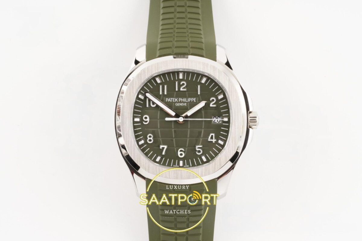Patek Philippe Aquanaut 5168 SS BBF Green Dial on BBF Factory Aktif Hacking Saniye Durdurma 42mm Ön Cephe Kadran ve Kasa Görünümü — Kadran ve Bezel Görünümü