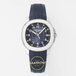 Patek Philippe Aquanaut 5168G 42mm SS APWF Blue Dial APS Factory Aktif Hacking Saniye Durdurma 42mm Kadran İndeks ve İbre Detay — Kadran ve Bezel Görünümü