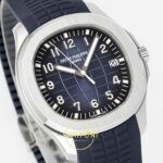 Patek Philippe Aquanaut 5168G 42mm SS APWF Blue Dial APS Factory Aktif Hacking Saniye Durdurma 42mm Sol 45 Derece Çapraz Kasa — Kadran ve Bezel Görünümü
