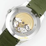 Patek Philippe Aquanaut 5168G 42mm SS APWF Green Dial APS Factory Aktif Hacking Saniye Durdurma 42mm Arka Kapak Gravür ve Aktif — Kadran ve Bezel Görünümü