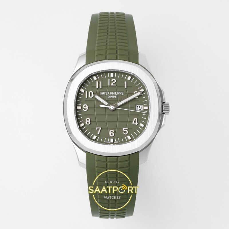Patek Philippe Aquanaut 5168G 42mm SS APWF Green Dial APS Factory Aktif Hacking Saniye Durdurma 42mm Ön Cephe Kadran ve Kasa — Kadran ve Bezel Görünümü