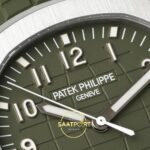 Patek Philippe Aquanaut 5168G 42mm SS APWF Green Dial APS Factory Aktif Hacking Saniye Durdurma 42mm Sağ 45 Derece Çapraz Kasa — Kadran ve Bezel Görünümü