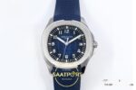Patek Philippe Aquanaut 5168G SS ZF Blue Dial on ZF Factory Aktif Hacking Saniye Durdurma 42mm Ön Cephe Kadran ve Kasa Görünümü — Kadran ve Bezel Görünümü