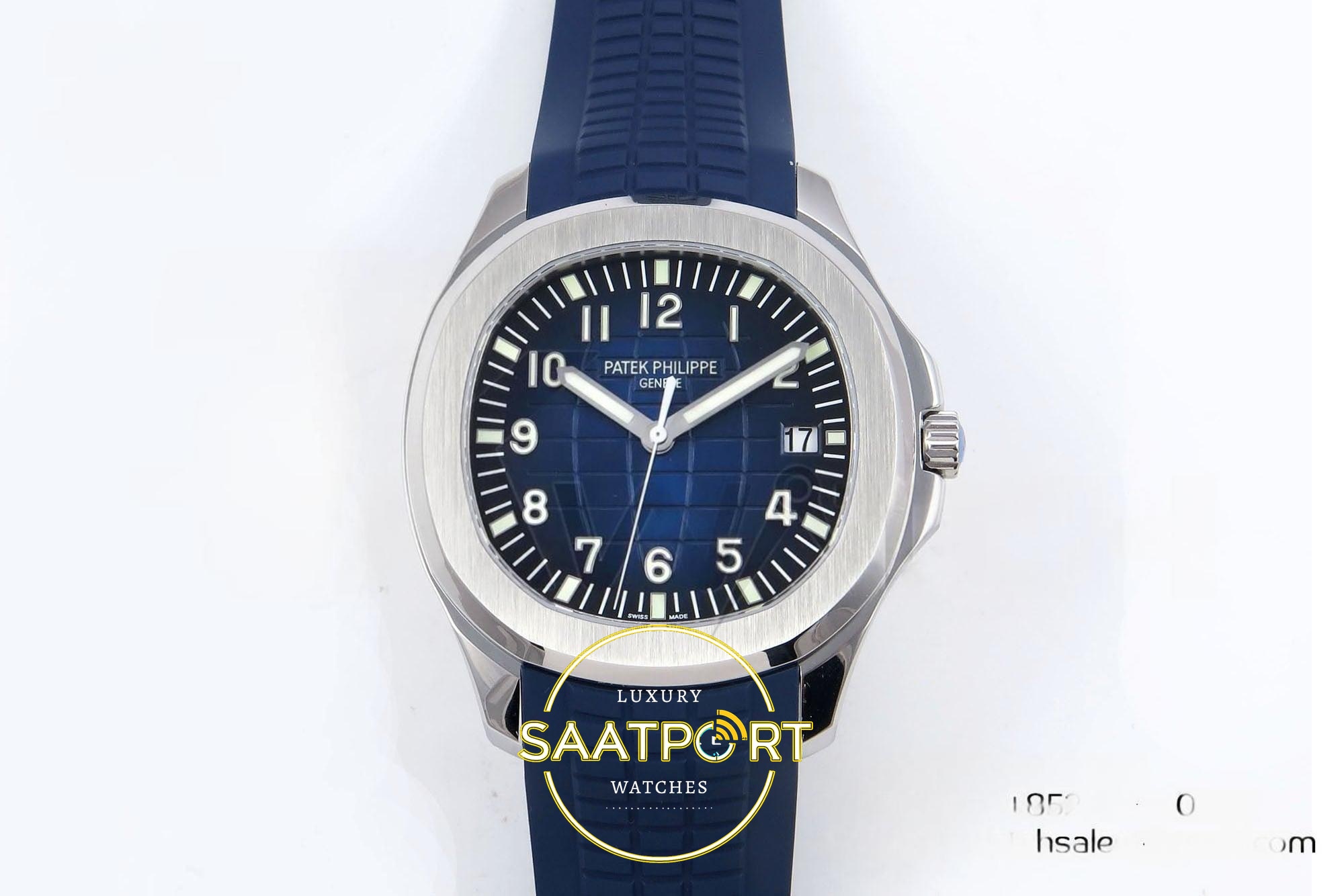 Patek Philippe Aquanaut 5168G SS ZF Blue Dial on 42mm Gece Mavisi Kabartma Aquanaut Kadran Aktif Hacking ZF Factory Super Clone ETA Saat - Ön Cephe Kadran ve Kasa Görünümü Patek Philippe Aquanaut 5168G SS ZF Blue Dial on ZF Factory Aktif Hacking Saniye Durdurma 42mm Ön Cephe Kadran ve Kasa Görünümü
