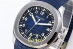 Patek Philippe Aquanaut 5168G SS ZF Blue Dial on ZF Factory Aktif Hacking Saniye Durdurma 42mm Sağ 45 Derece Çapraz Kasa ve Kurma — Kadran ve Bezel Görünümü