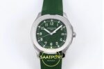 Patek Philippe Aquanaut 5168G SS ZF Green Dial on ZF Factory Aktif Hacking Saniye Durdurma 42mm Kadran İndeks ve İbre Detay Yakın — Kadran ve Bezel Görünümü