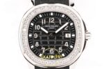 Patek Philippe Aquanaut 5267 SS PPF Black Textured Dial PPF Factory Aktif Hacking Saniye Durdurma 38.8mm Sol 45 Derece Çapraz — Kadran ve Bezel Görünümü