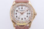 Patek Philippe Aquanaut Jumbo 5069A RG PPF White MOP PPF Factory Aktif Hacking Saniye Durdurma 36mm Sol 45 Derece Çapraz Kasa — Kadran ve Bezel Görünümü