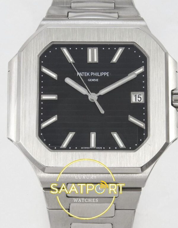 Patek Philippe Cubitus 5821 SS GRF Black Dial on SS ZF Factory 45mm Ön Cephe Kadran ve Kasa Görünümü Super Clone ETA Saat
