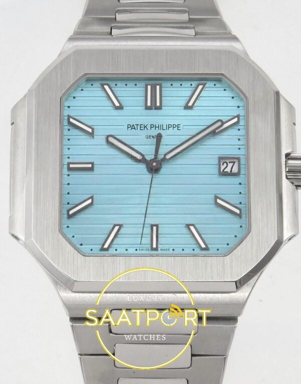 Patek Philippe Cubitus 5821 SS GRF Tiffany Blue Dial on ZF Factory 45mm Ön Cephe Kadran ve Kasa Görünümü Super Clone ETA Saat