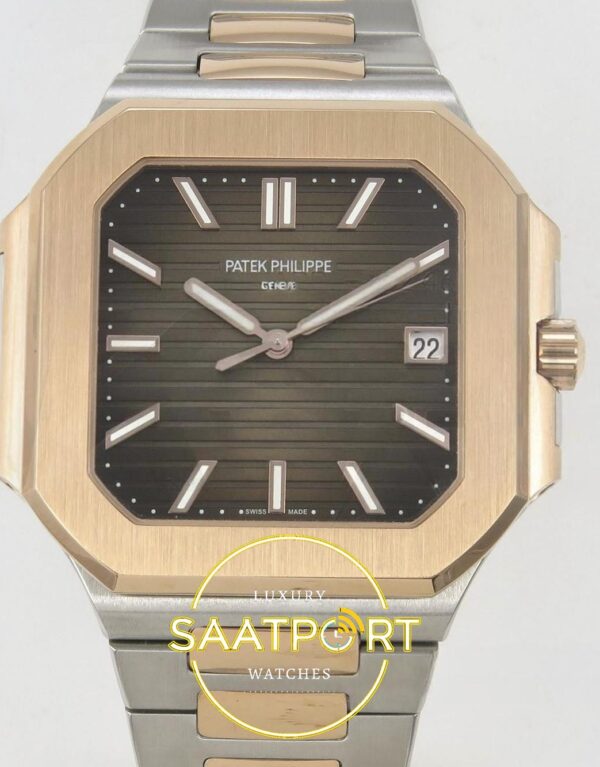 Patek Philippe Cubitus 5821 SS/RG GRF Brown Dial on SS/RG ZF Factory 45mm Ön Cephe Kadran ve Kasa Görünümü Super Clone ETA Saat